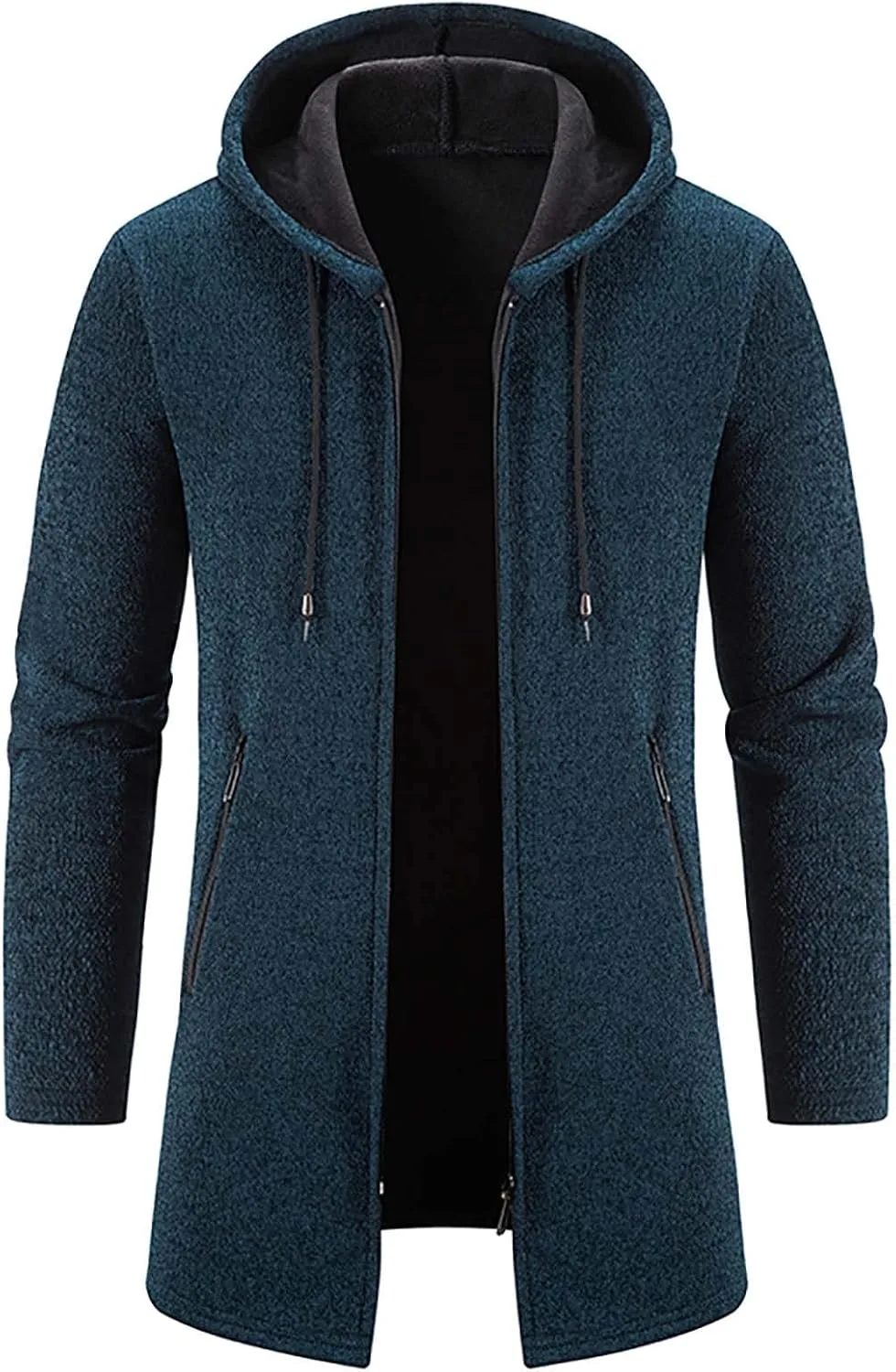 Мужской свитер-куртка Slim Fit на молнии, модное зимнее пальто из плюша с длинными рукавами, худи с карманами Generic, темно-синий — фото 2