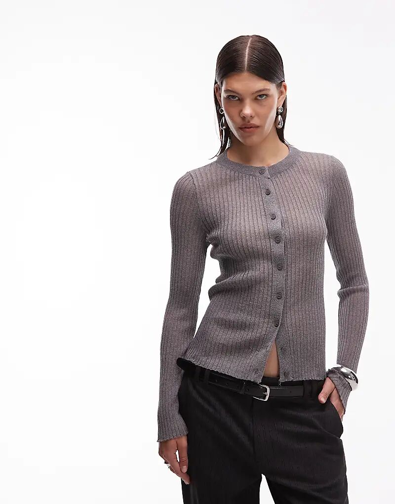 

Легкий кардиган ASOS DESIGN из прозрачной трикотажной ткани в рубчик серого цвета