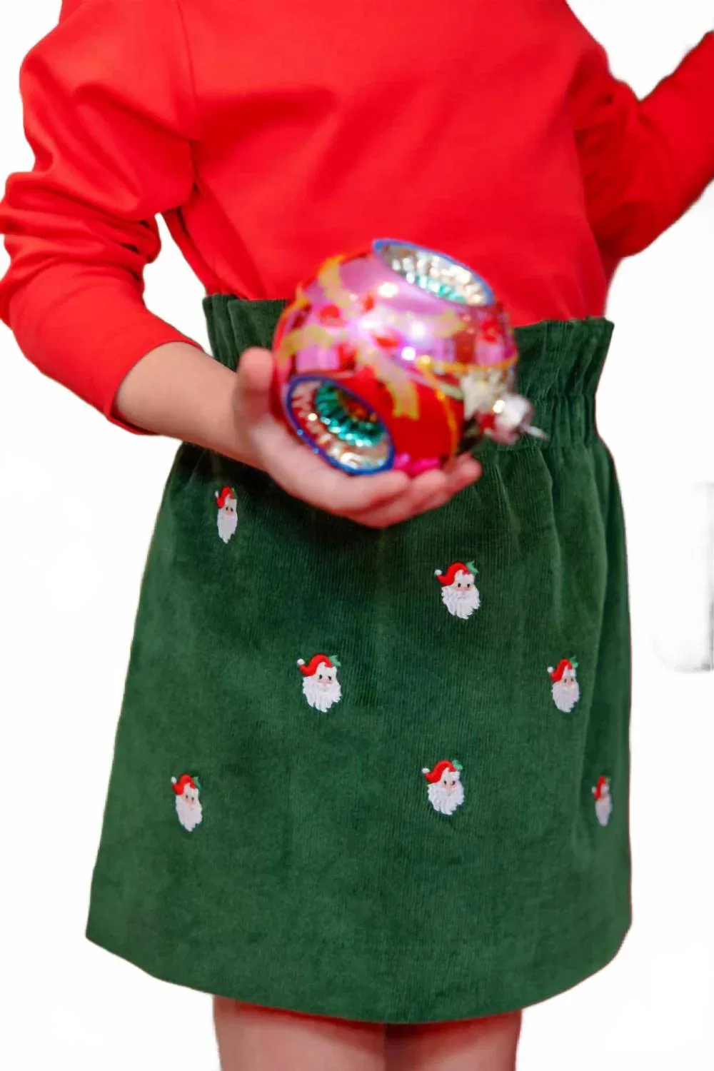 The Beaufort Bonnet Company Детская вельветовая юбка Critter Beasley Bag цвета Grier Green с вышивкой Санты