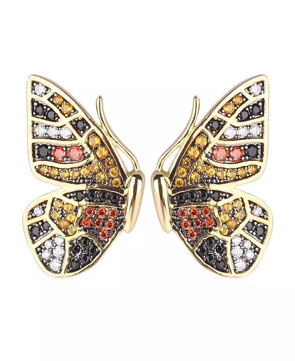 

Серьга-Гвоздик в форме крыла бабочки с разноцветными кубическими цирконами Noir, gold