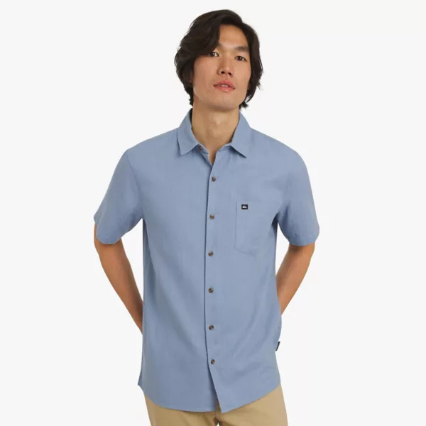 

Мужская рубашка с коротким рукавом в ёлочку Quiksilver, цвет ashley blue