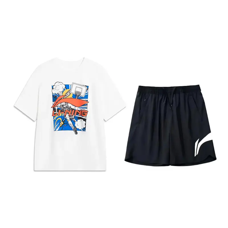 

LiNing Повседневная спортивная одежда унисекс, clothing sets[standard белый shirt+черный shorts]