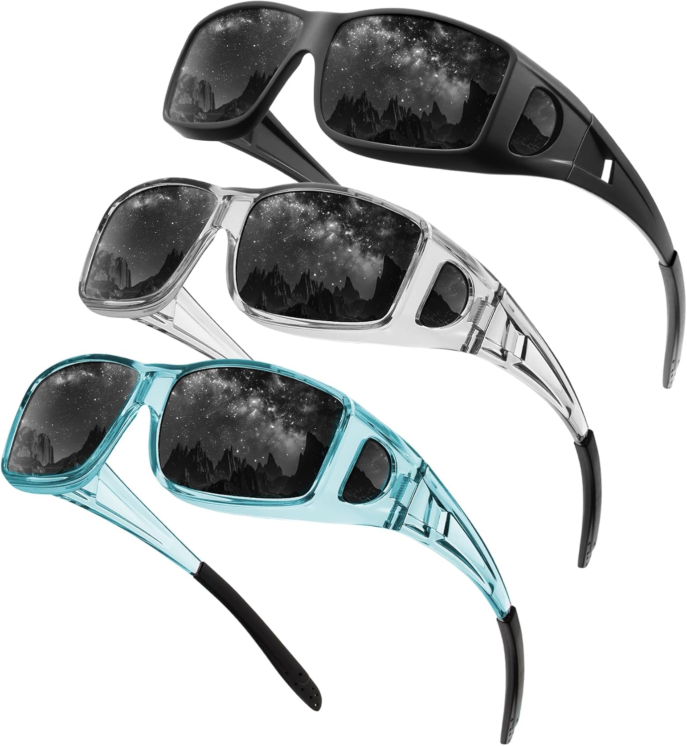 

Очки ночного видения, надеваемые поверх очков, для мужчин и женщин, с обтекаемыми антибликовыми линзами HD для ночного вождения QALLY, B03-matte Black/Clear Grey/Clear Blue