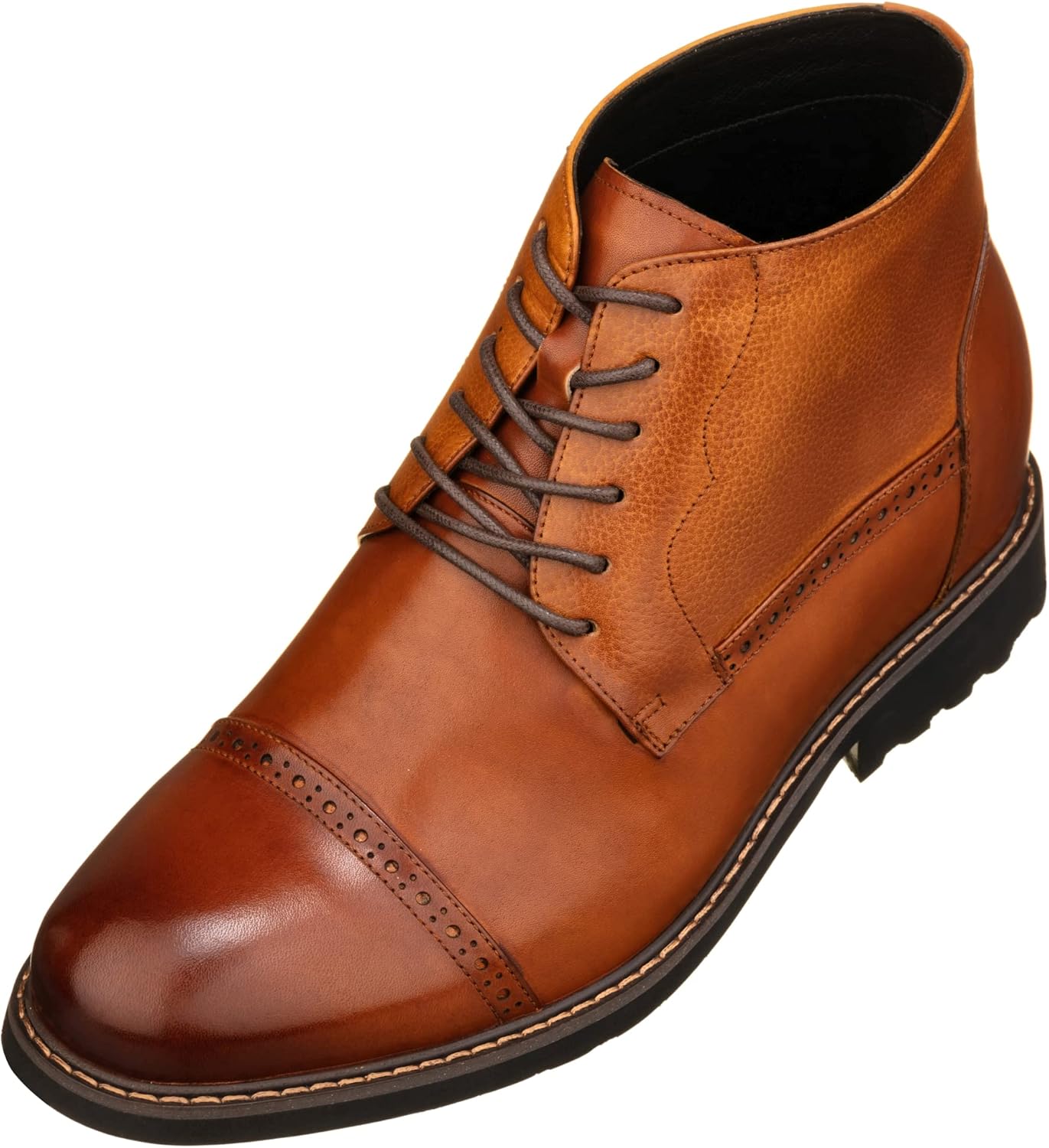 

Мужские невидимые ботинки-поднятые CALTO - черные кожаные ботинки с шнуровкой и носком с крышкой, с внутренним искусственным мехом - увеличивают рост на 8 см - Y41083 - размер 12 D(M) США