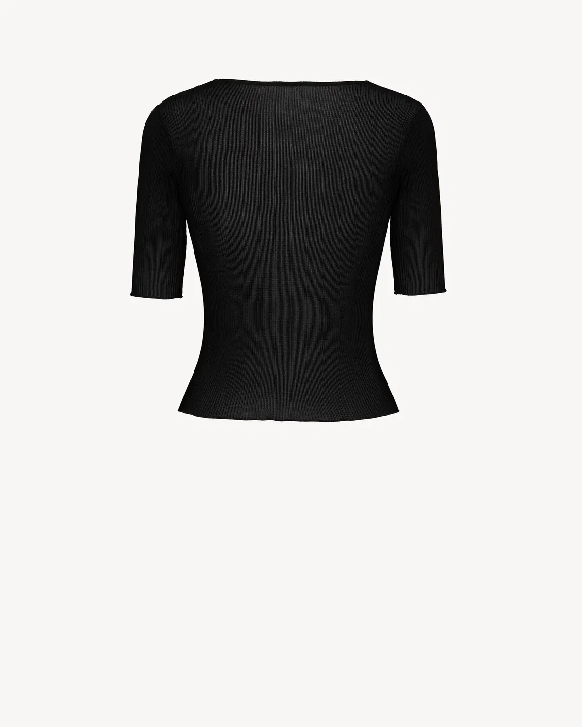 Гипюровый топ из ребристого шелка Saint Laurent, черный — фото 2