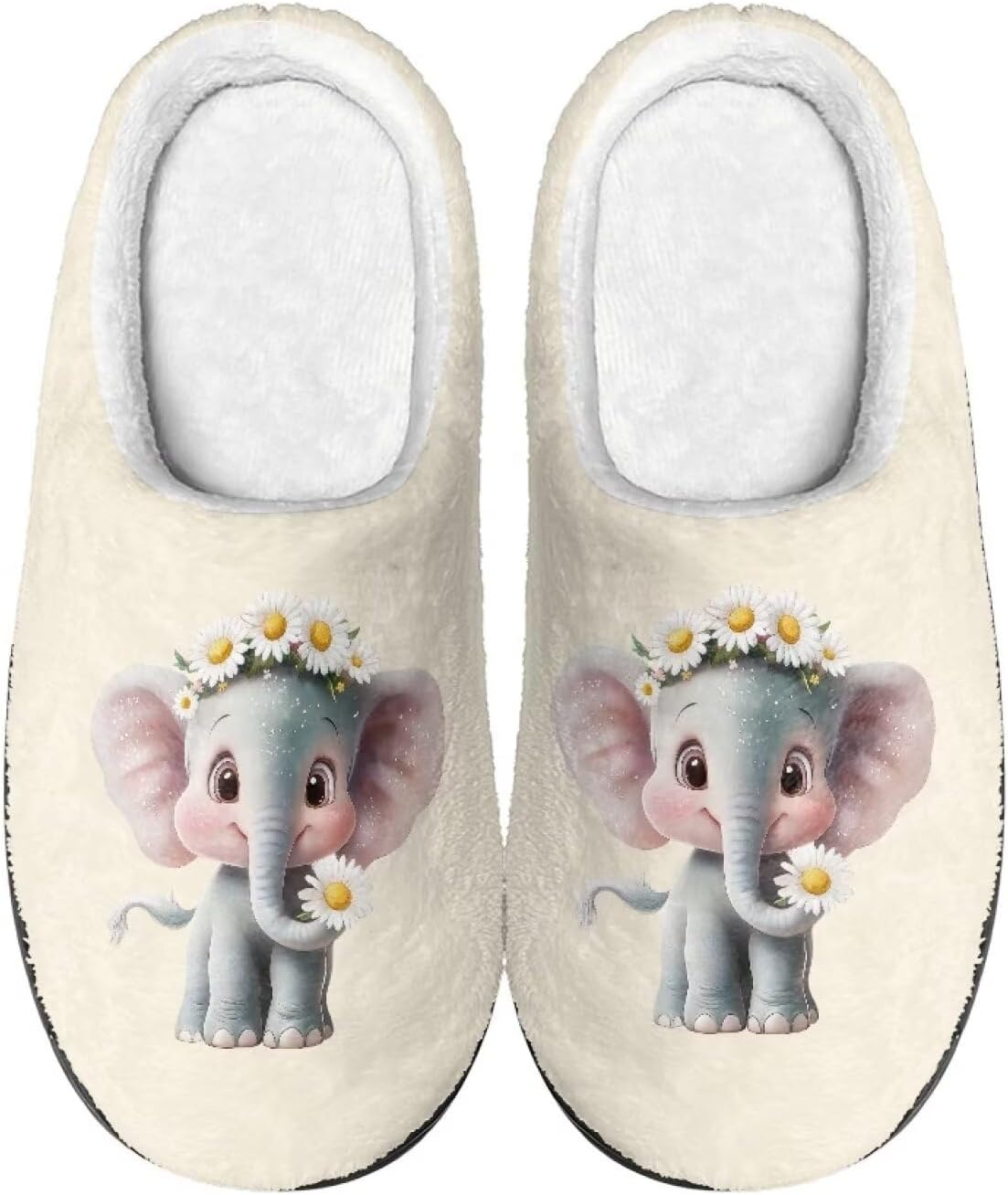 

Xoenoiee Мужские и женские теплые пушистые тапочки для спальни, домашние тапочки, противоскользящие зимние домашние тапочки, Cute Elephant Daisy Floral