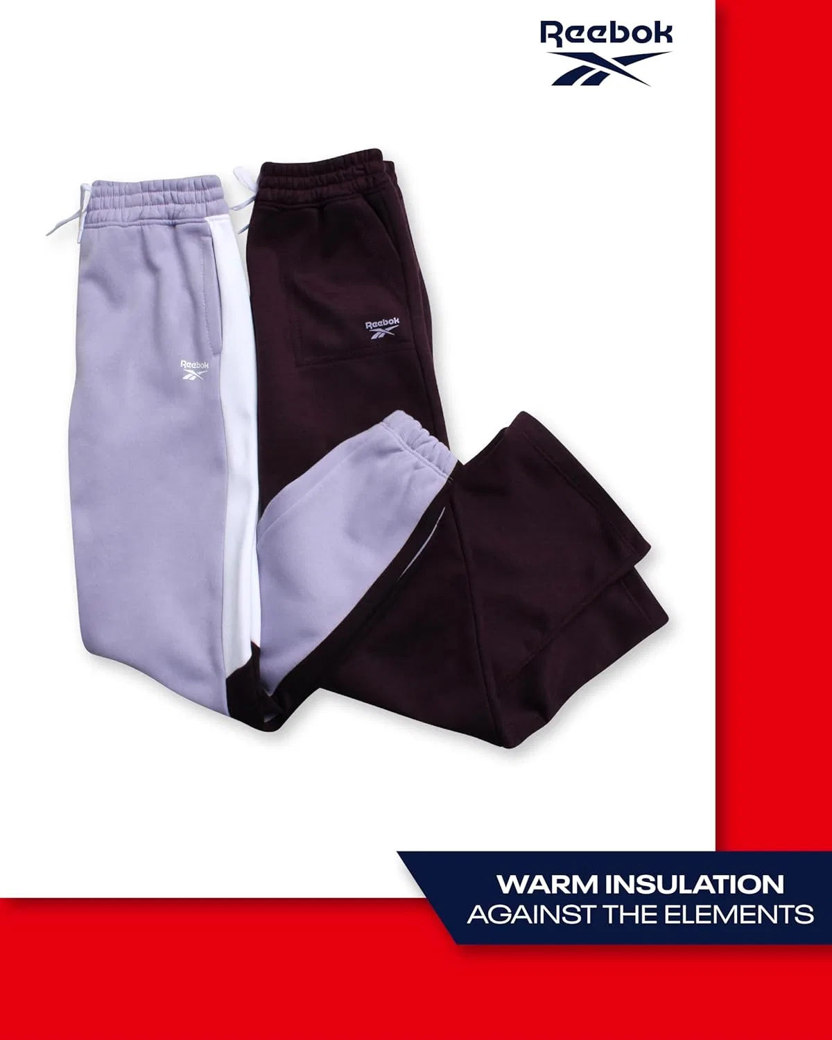 Комплект из двух спортивных брюк Reebok для девочек: флисовые джоггеры и широкие джоггеры с карманами (размеры: 4-16), Light Purple/Plum — фото 4