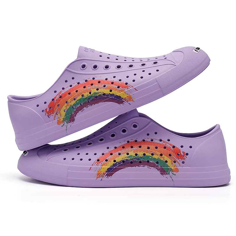 CRAZY ATIV Клоги Rainbow унисекс радужные фиолетовые с открытым носком, цвет Rainbow, Purple, Open-Ended Smile — фото 3