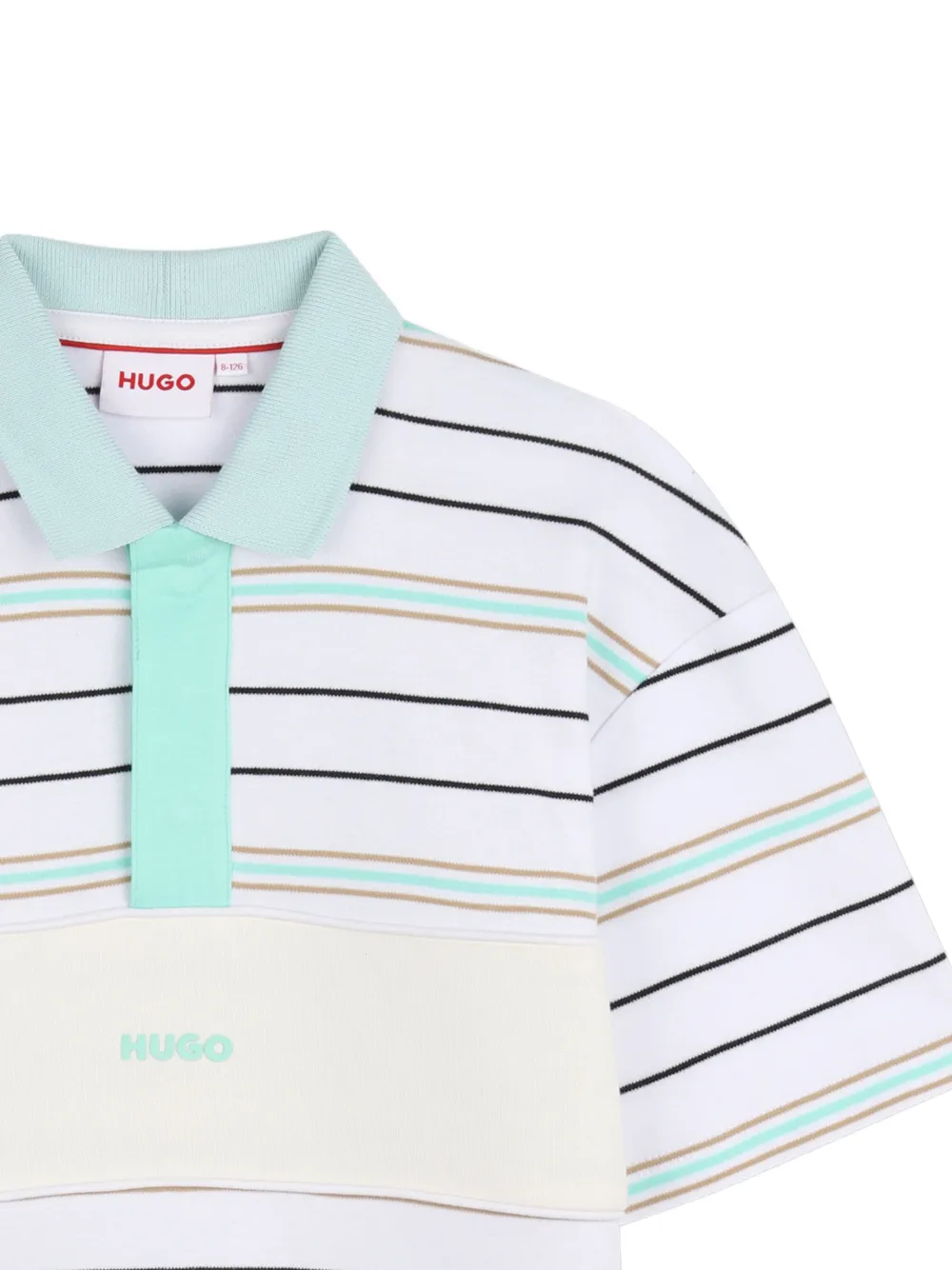 Полосатая рубашка поло с короткими рукавами Hugo Kids, белый — фото 3