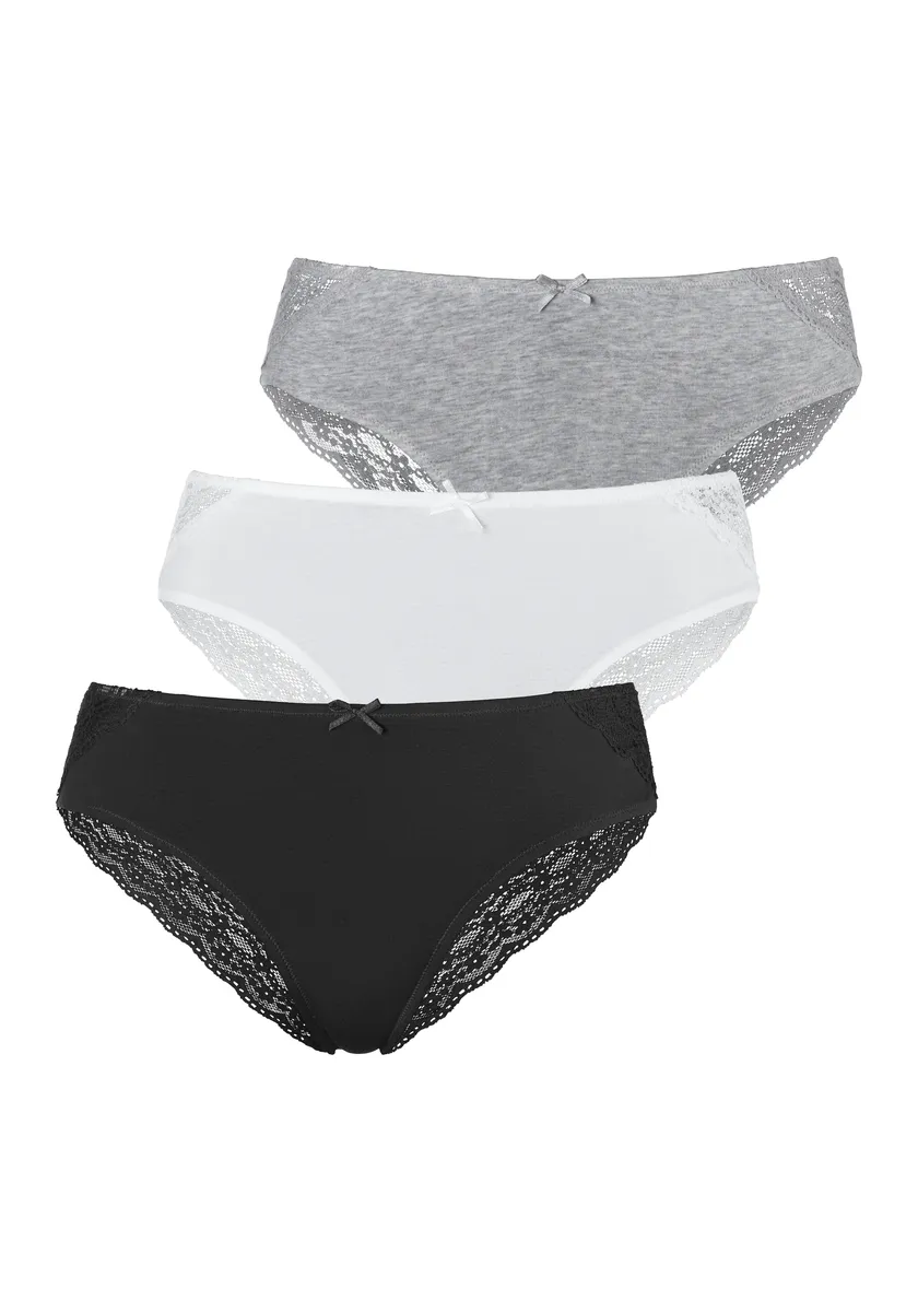 

Трусики Vivance Brasil (3 шт.) из эластичного хлопка с цветочным кружевом, цвет Creme, Grau Meliert, Schwarz