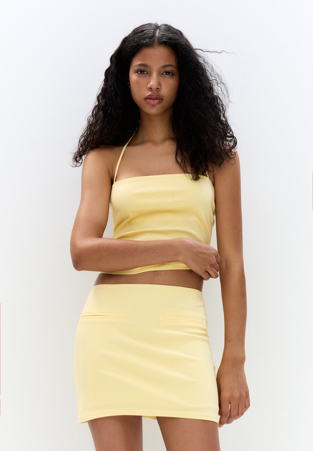 

Мини-юбка A-line skirt PULL&BEAR, светло-желтый