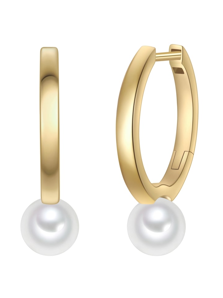 

Rafaela Donata Серьги-кольца из стерлингового серебра с жемчужиной из ракушки в оправе из желтого золота