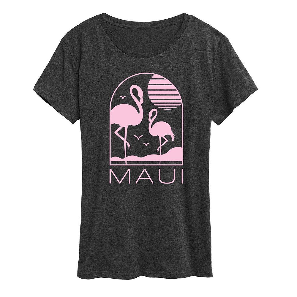 

Женская футболка с рисунком Maui Flamingos, цвет Heather Charcoal