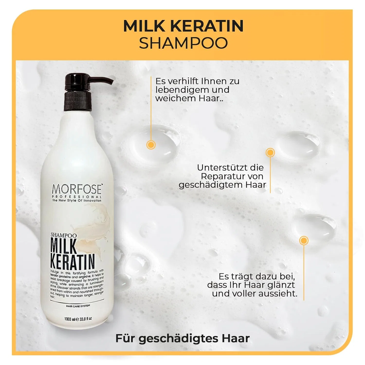 Шампунь Morfose Milk Keratin 1000 мл для сухих и поврежденных волос Morfose — фото 2