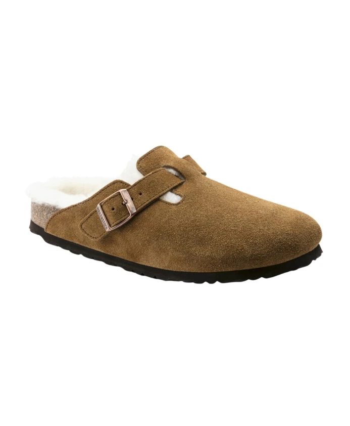 Мюли Birkenstock Boston Shearling Suede Leather узкие, коричневый