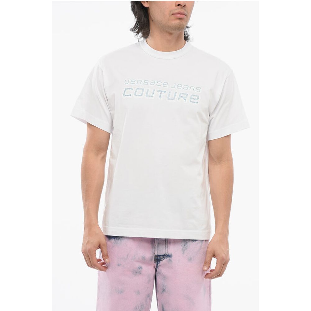 

Футболка из хлопка JEANS COUTURE с круглым вырезом и логотипом из стразов Versace, White
