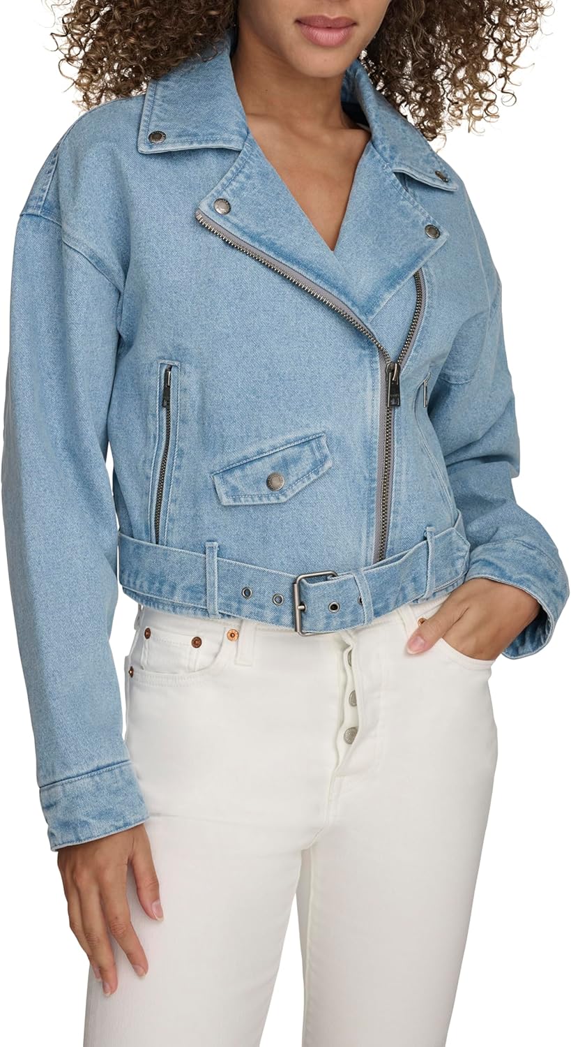 

Levi's Женская укороченная джинсовая куртка в стиле мотокросса, Light Wash Denim