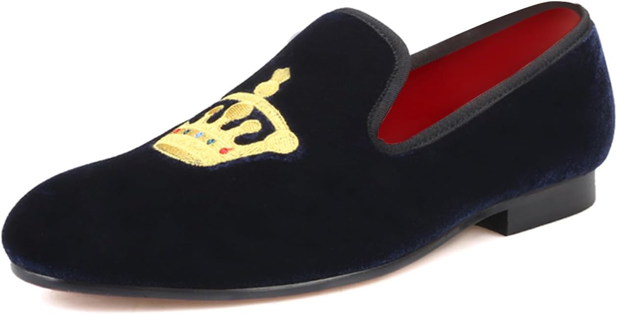 

Мужские лоферы Santimon, слипоны для свадьбы, повседневные замшевые бархатные пенни-лоферы, модные туфли с вышитой короной для делового костюма и смокинга, роскошные туфли для выпускного, вечеринки, дискотеки для мужчин, синий