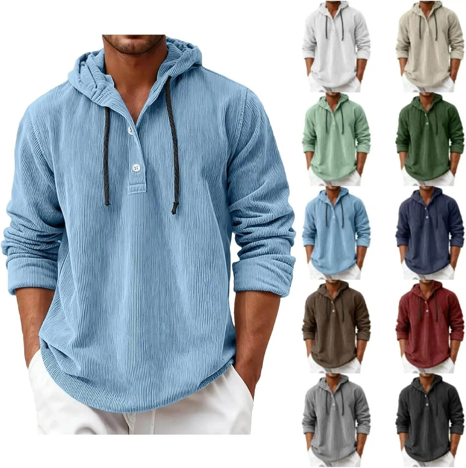 

Толстовка с капюшоном на пуговицах Corduroy Long Sleeve Loose Lightweight XINGJIAARTS