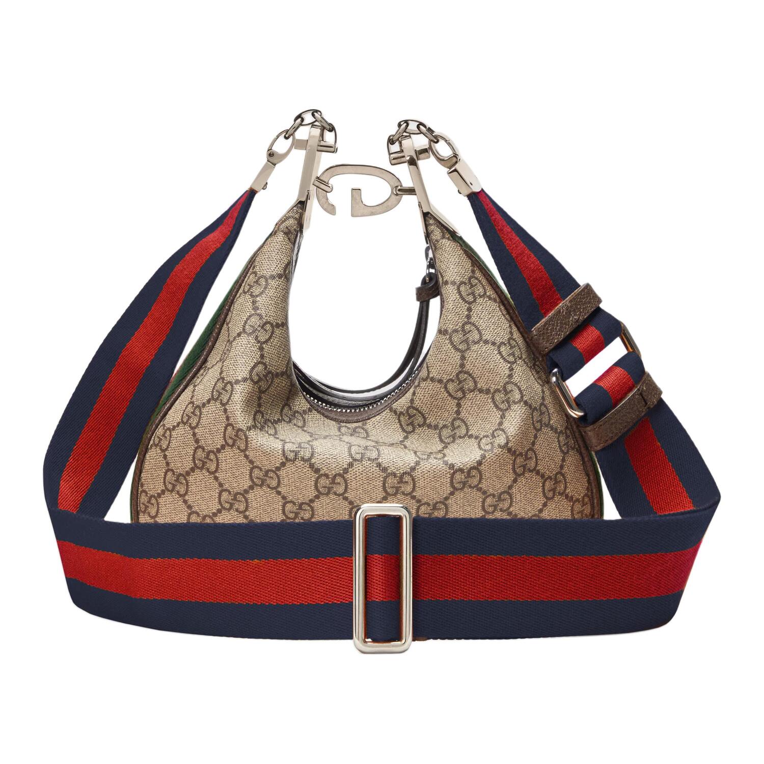 Сумка через плечо Attache GUCCI из хлопка с кожаной отделкой, бежевая — фото 4