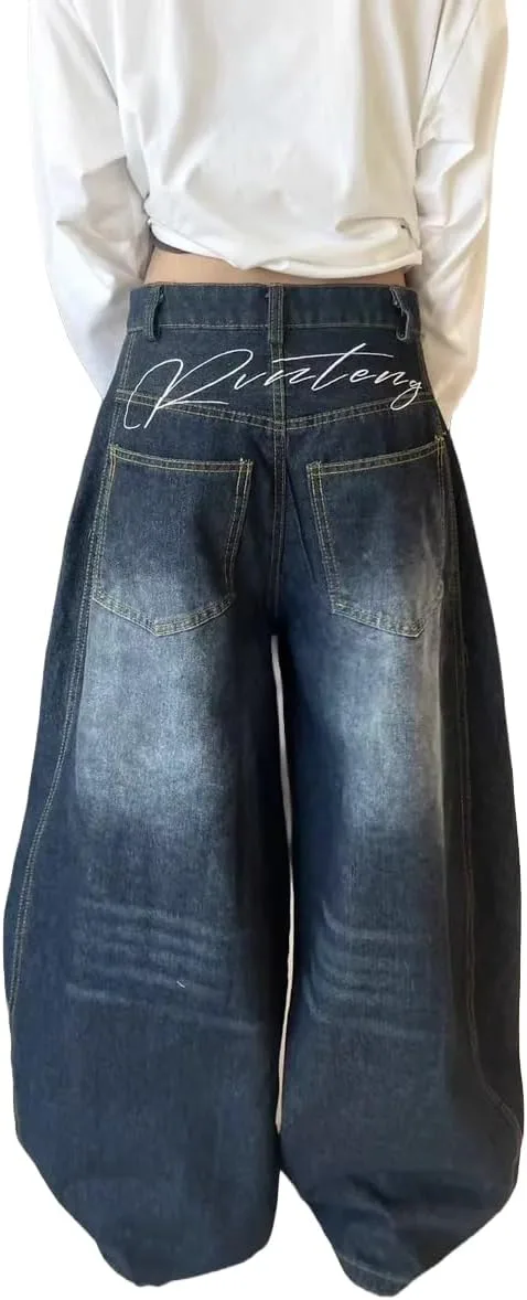 

Багги джинсы для женщин Y2K Oversized Hip Hop деним Vintage Wash JEFQJDJ