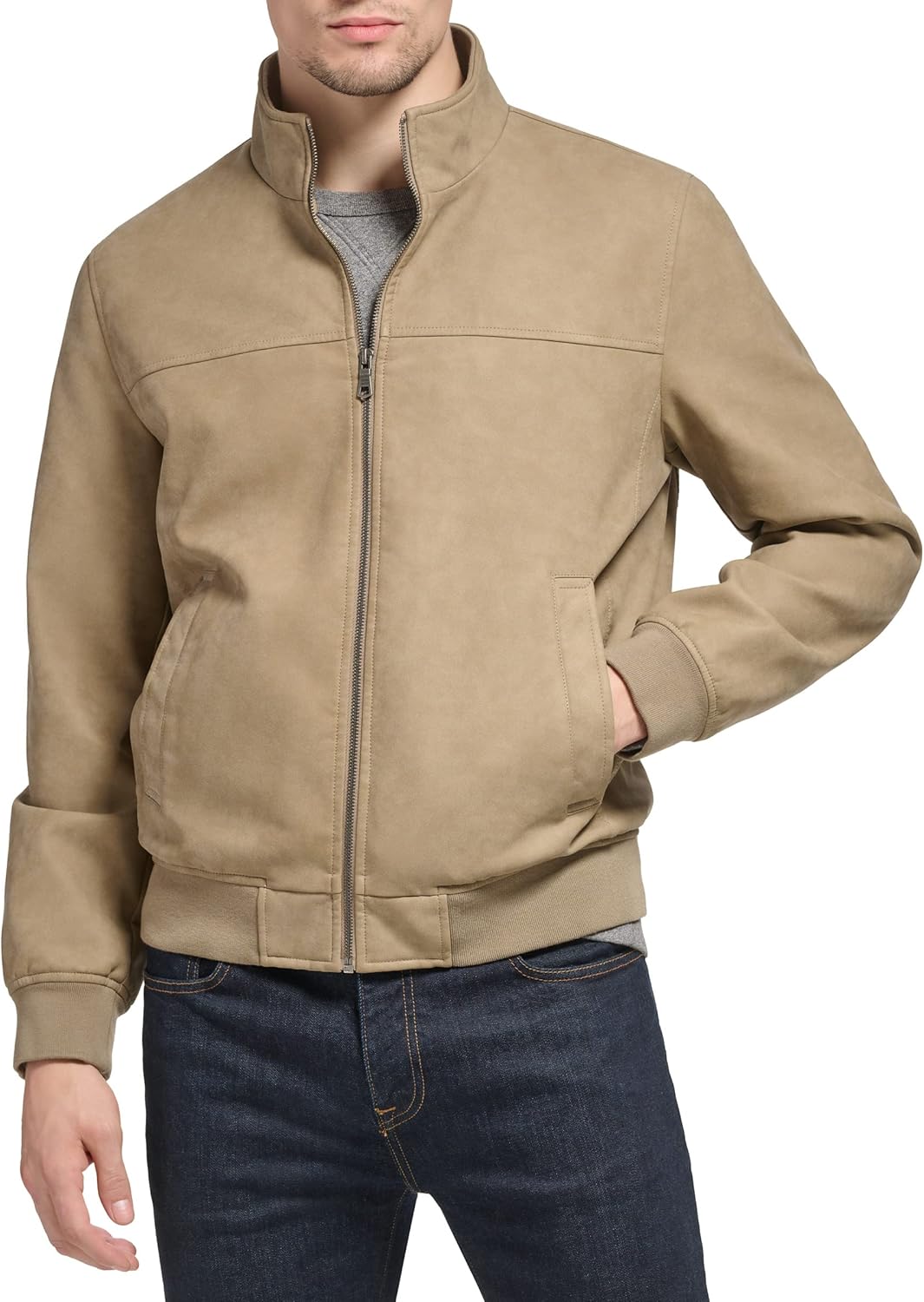 

Мужская куртка-бомбер Tommy Hilfiger из гладкой искусственной кожи с овечьим прикосновением без наполнителя, Sand