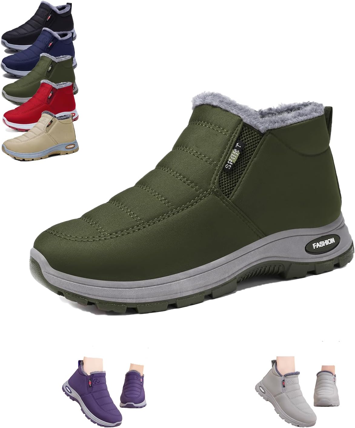 

Мужские и женские зимние ботинки с флисовой подкладкой - теплые зимние ботильоны на каждый день, легкие с пушистой подкладкой и поддержкой свода стопы, водонепроницаемые для прогулок на открытом воздухе Generic, зеленый