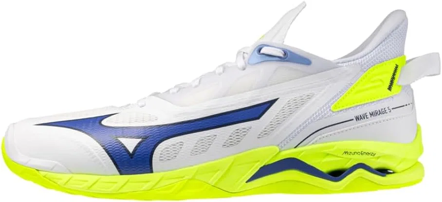 Гандбольные кроссовки Mizuno Wave Mirage 5 белого, синего, неоново-желтого цвета, легкие, с динамической амортизацией и технологией Wave