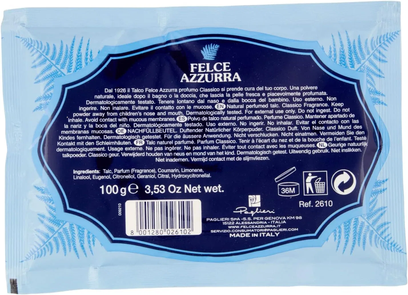 Классическая тальковая пудра для тела PAGLIERI Felce Azzurra Talco Classico Italian Gourmet E.R. — фото 2