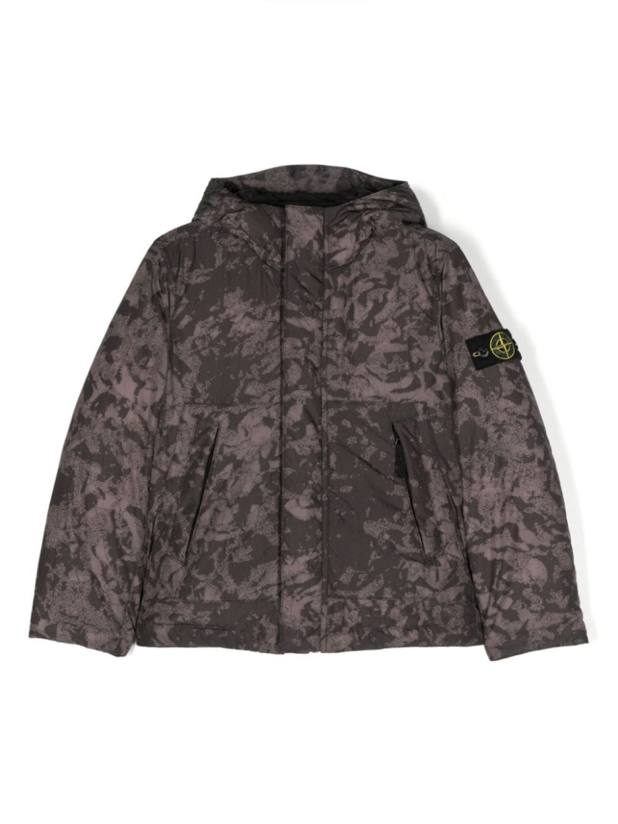 

Stone Island Junior пуховик с капюшоном и нашивкой Compass, черный