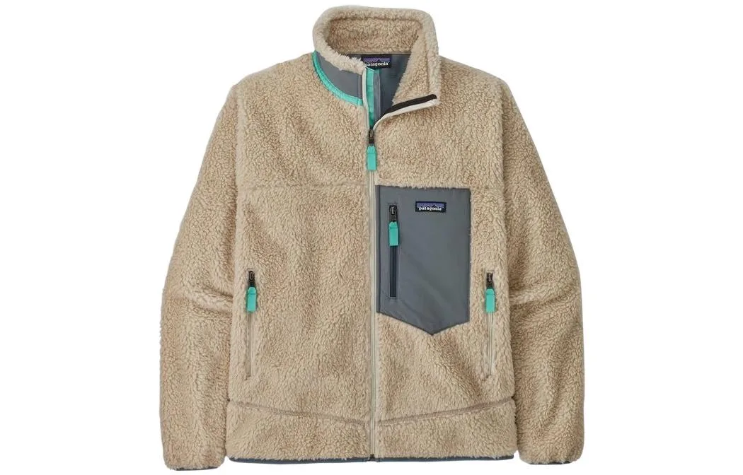 Куртка с контрастными карманами из искусственной овчины Patagonia, Dark Natural & Plume Gray/DNPG