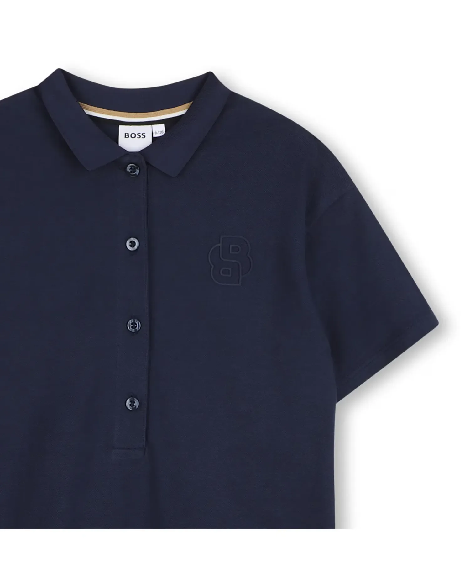 Платье для девочки с короткими рукавами из однотонного хлопка BOSS Kidswear, темно-синий — фото 2