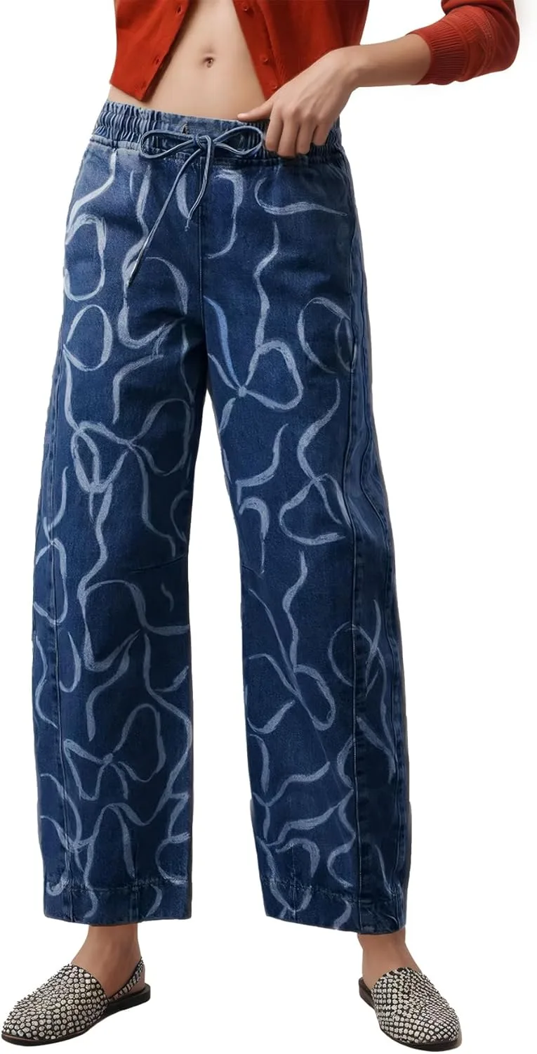 

Kedera High Rise Bow Print Barrel Jeans для женщин