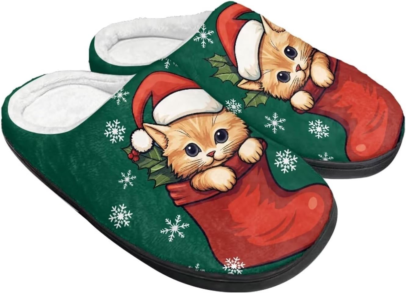 

Хлопковые тапочки на Хэллоуин и Рождество для женщин и мужчин, мягкие, теплые, нескользящие, домашние тапочки, дорожные тапочки Buxolandt, Christmas Stocking Cat Print