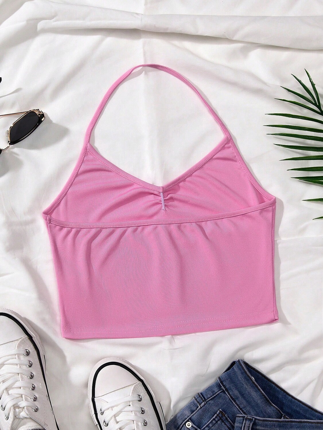 

SHEIN EZwear женская майка, однотонная, с воротником-бретелькой, розовый