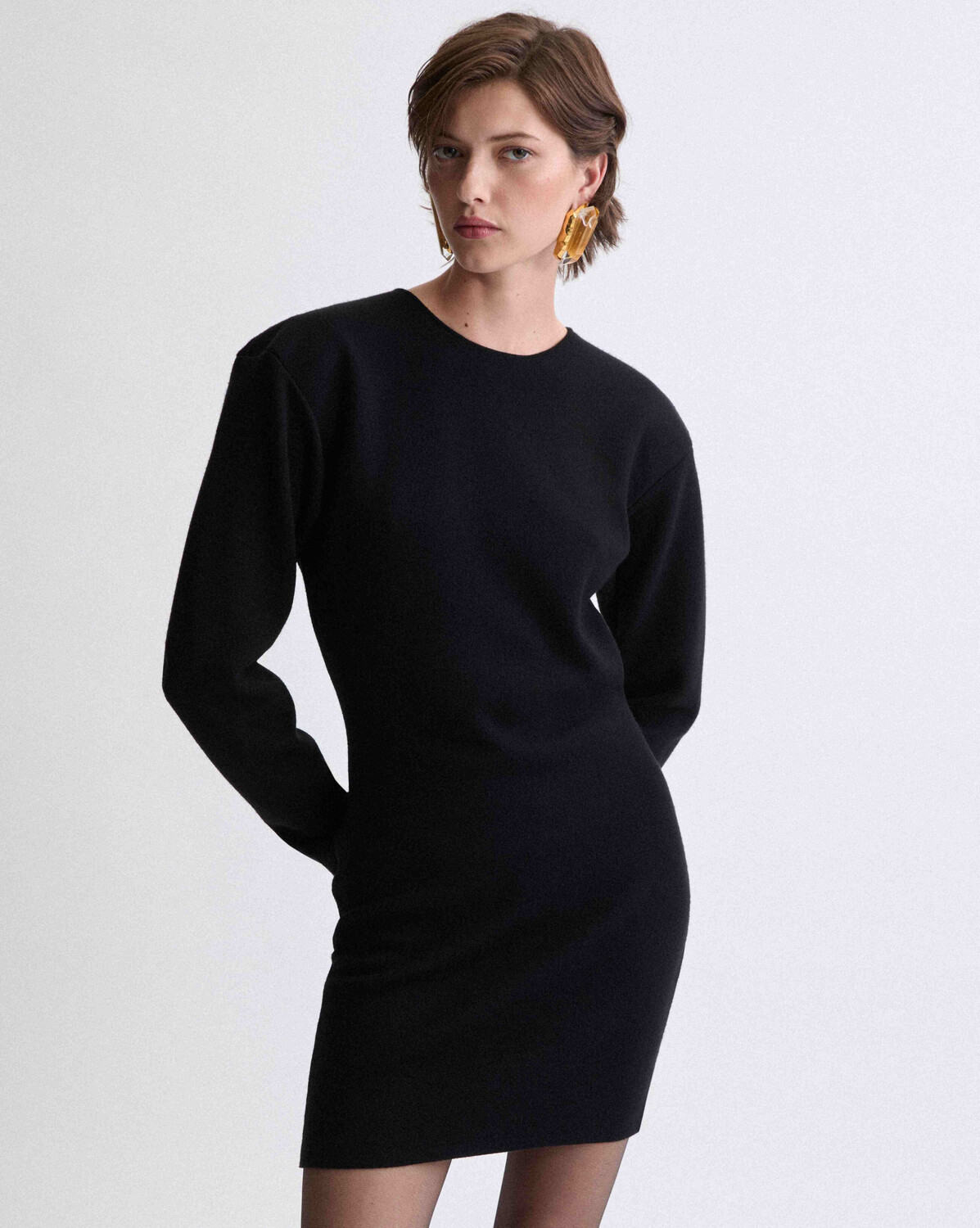 Платье-свитер из двустороннего трикотажа Saint Laurent, черный — фото 2