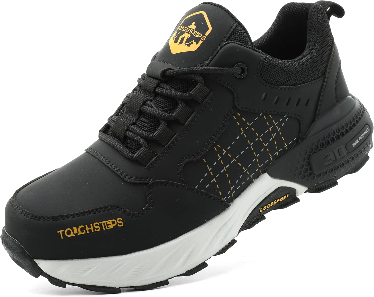 

Стальные ботинки с защитным носком для мужчин и женщин, пробоотталкивающие кроссовки, легкие, удобные, неразрушимые утилитарные обувь Toughsteps, черный