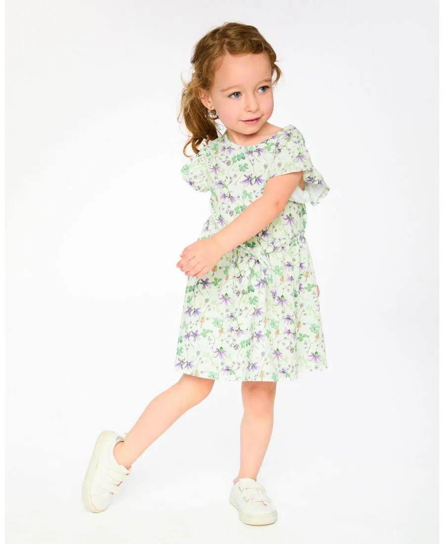Детское трикотажное платье для девочек Deux par Deux, зеленый floral print — фото 2