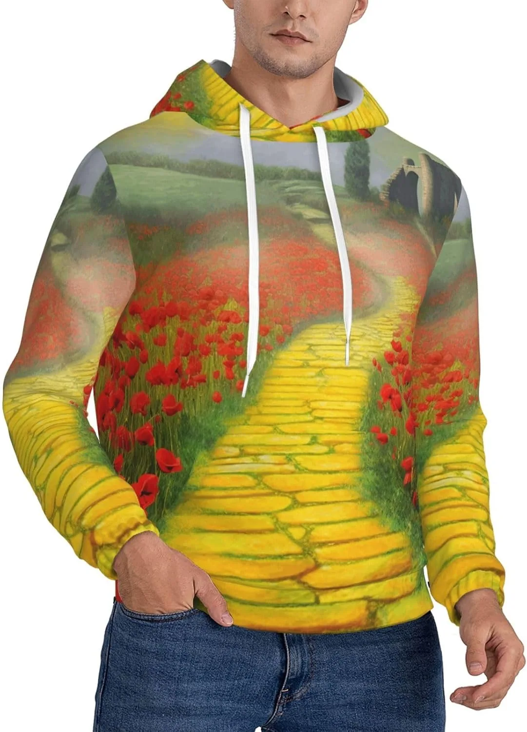 

Мужская флисовая толстовка с капюшоном, Casual, Poppies Field Yellow Brick Road KKLWEGU