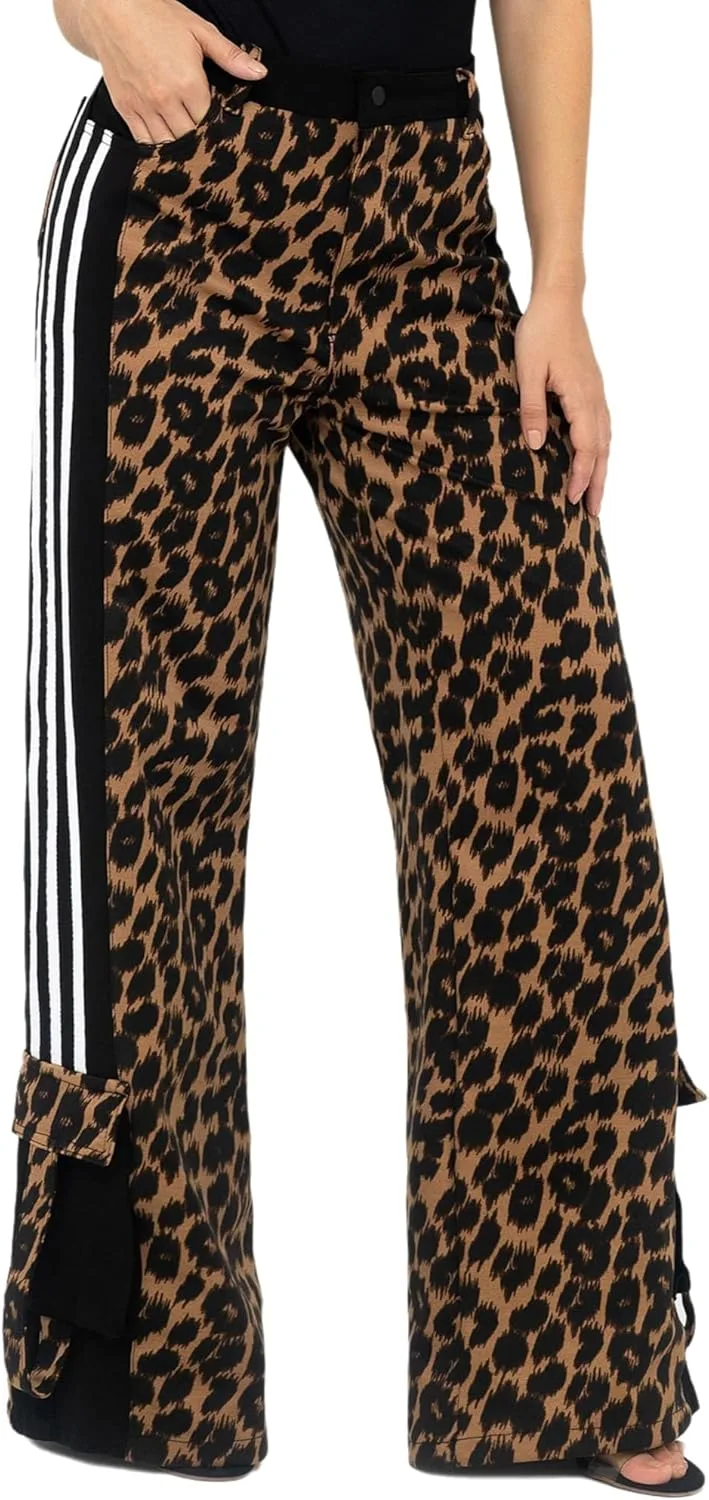 

Женские джинсы Leopard Wide Leg Mid Rise с полосками и аппликацией TACSTRUN