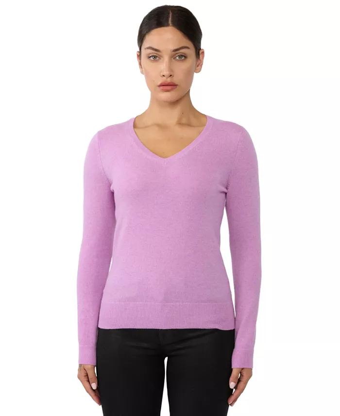 

Женский пуловер с длинным рукавом и V-образным вырезом из 100% чистого кашемира Jennie Liu, фиолетовый
