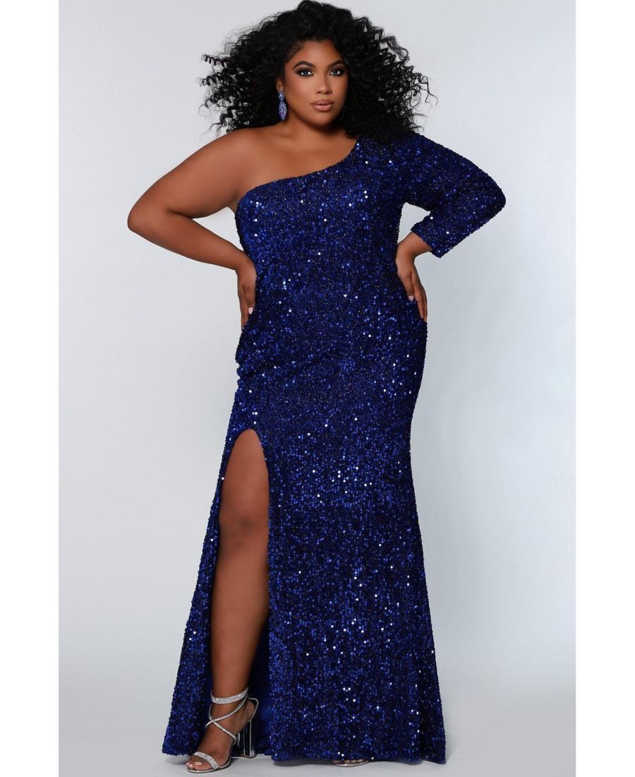 

Женское платье на одно плечо с длинными рукавами, украшенное пайетками Sydney's Closet, Sapphire