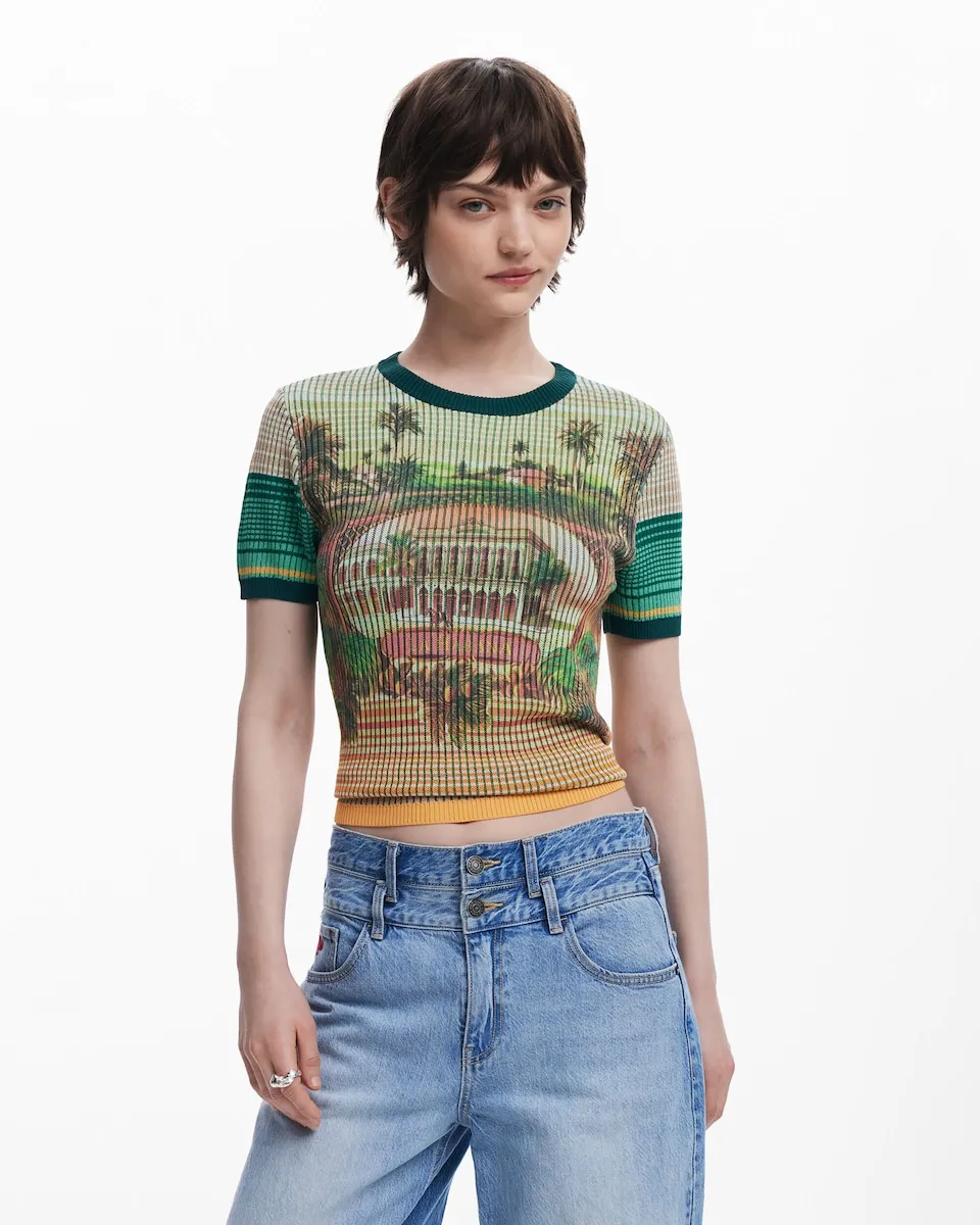 

Женская трикотажная футболка с пейзажным принтом Desigual, зеленый
