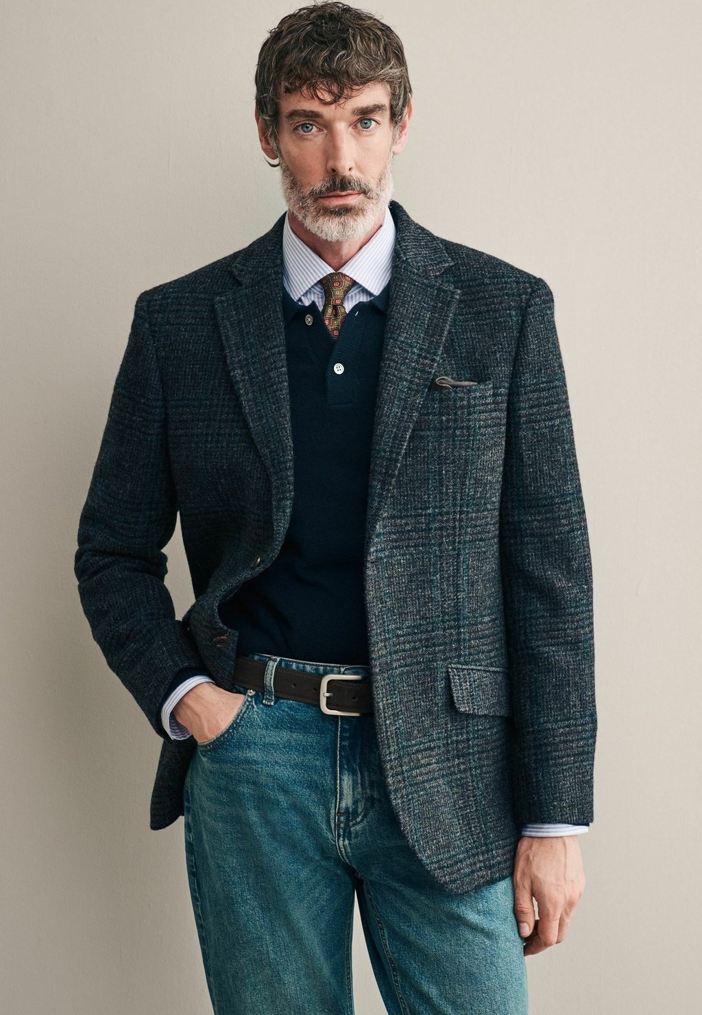 

Пиджак-блейзер REGULAR FIT - SIGNATURE MOONS TONAL CHECK Next, серый