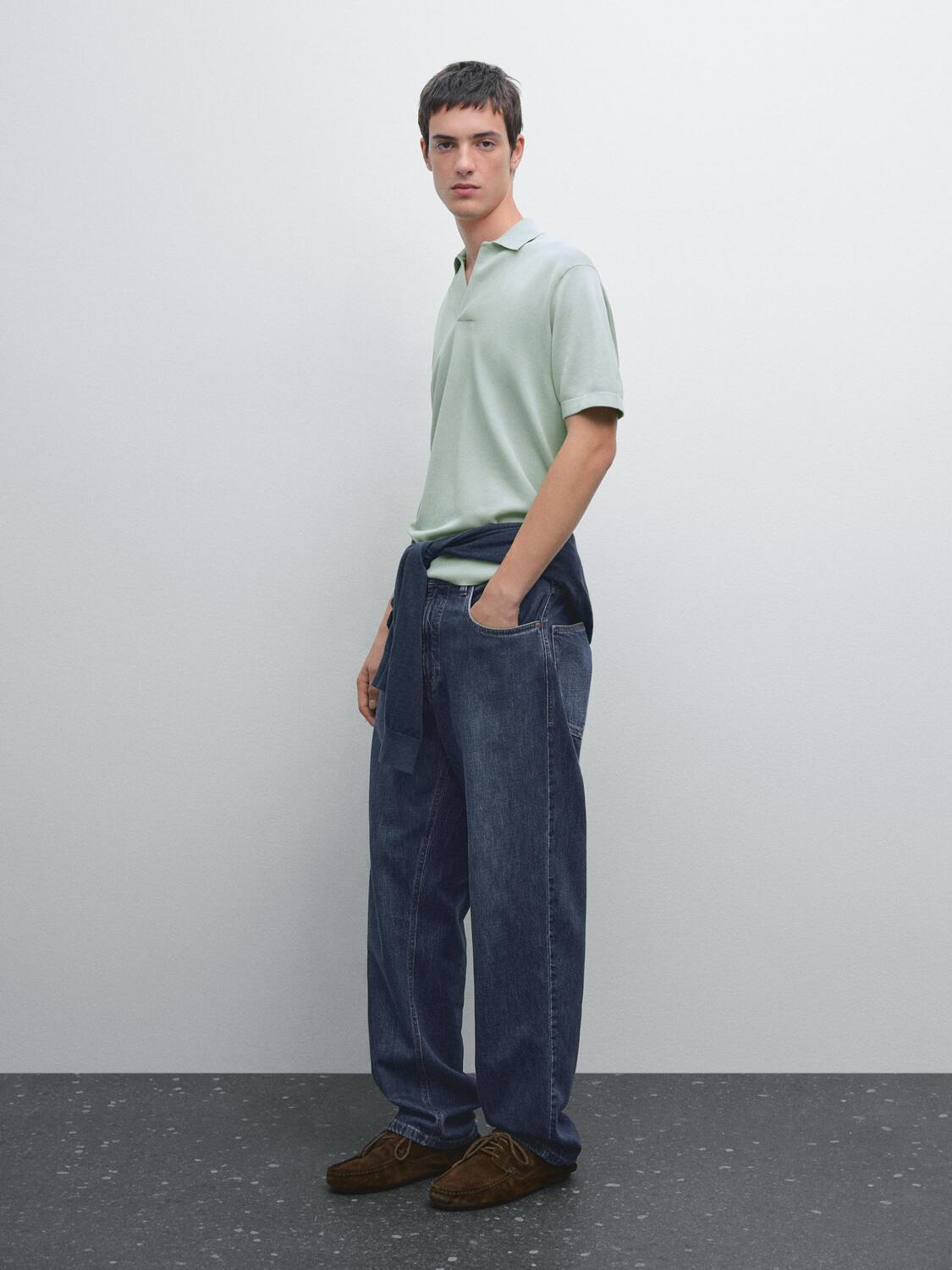 

Трикотажная рубашка-поло с V-образным вырезом Massimo Dutti, Sky Blue