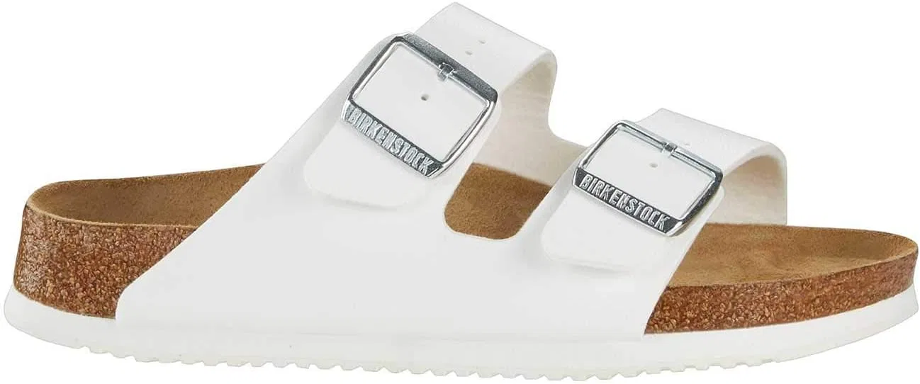 Взрослые, унисекс, классические домашние тапочки Birkenstock Arizona Classic Birko-Flor без задника, White — фото 2