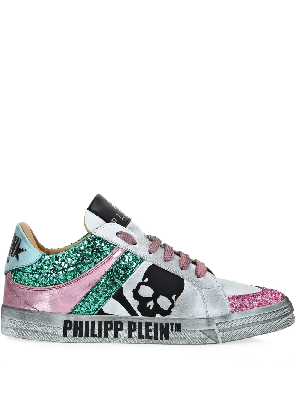 Кеды с блестящим черепом Philipp Plein, белый