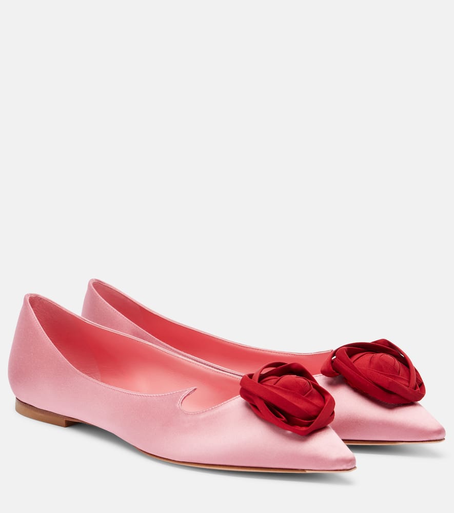 Балетки I Love Viver из сатина с цветочной аппликацией Roger Vivier, Rosa Antico Chiaro+Ribes