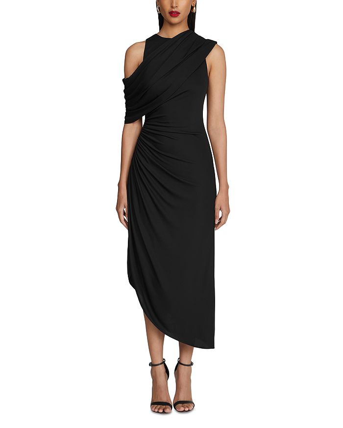 

Габриэль Матовый Джерси Миди Платье HALSTON, черный