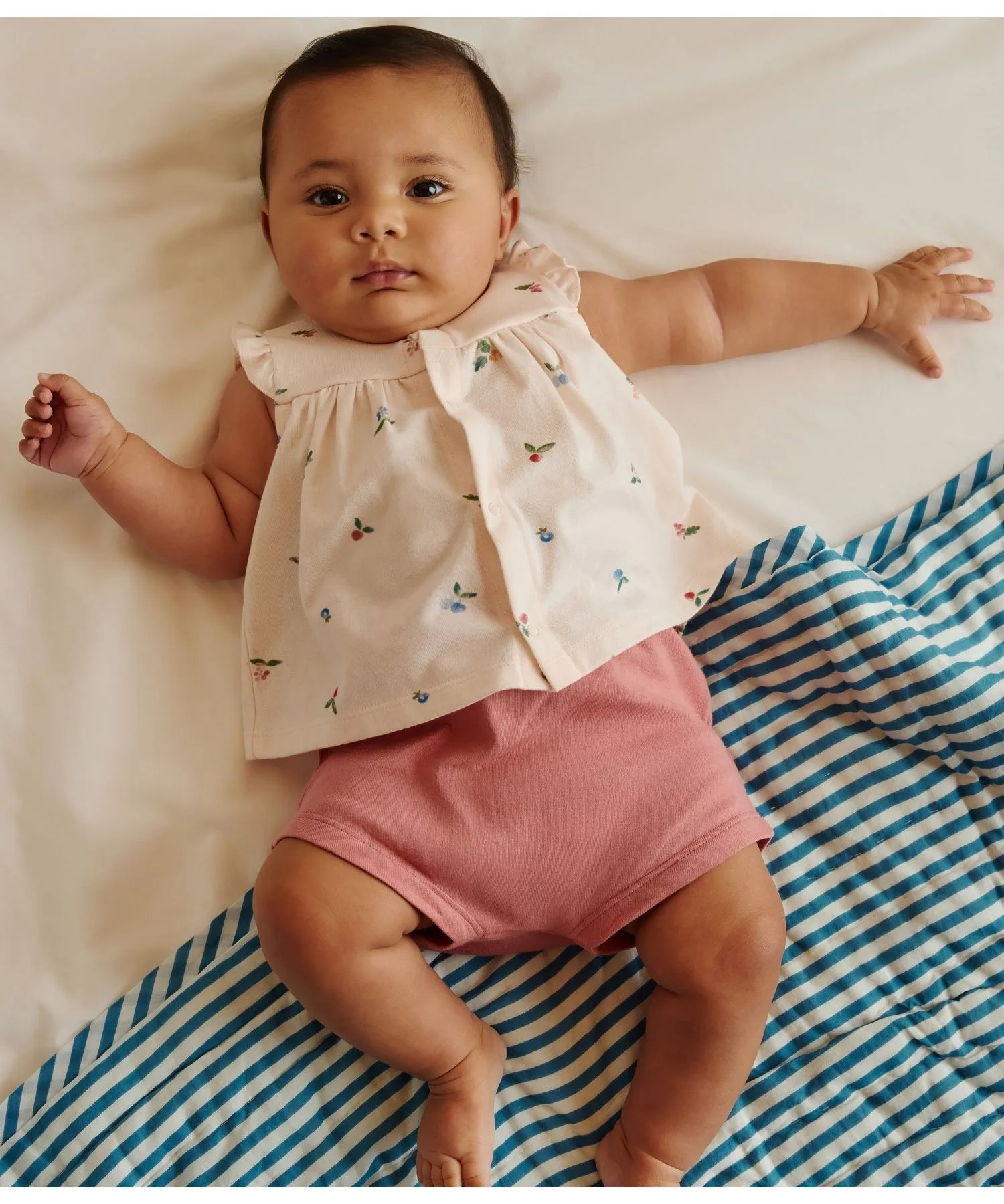 Детский комплект из хлопка Petit Bateau с цветочным принтом розовый